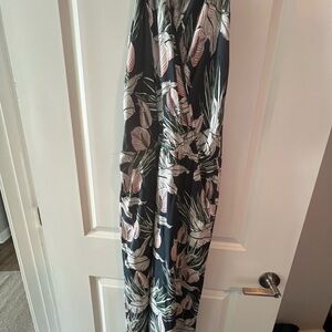 On The Road- Tropical Leaf Faux Wrap Jumpsuit